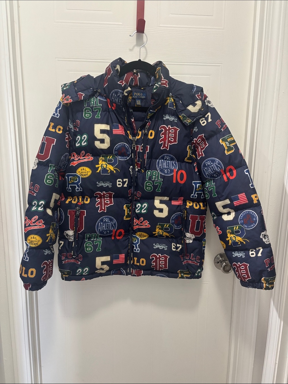 Polo by Ralph Lauren Navy Patchwork Puffer Jacket for Kids Sz. YXL